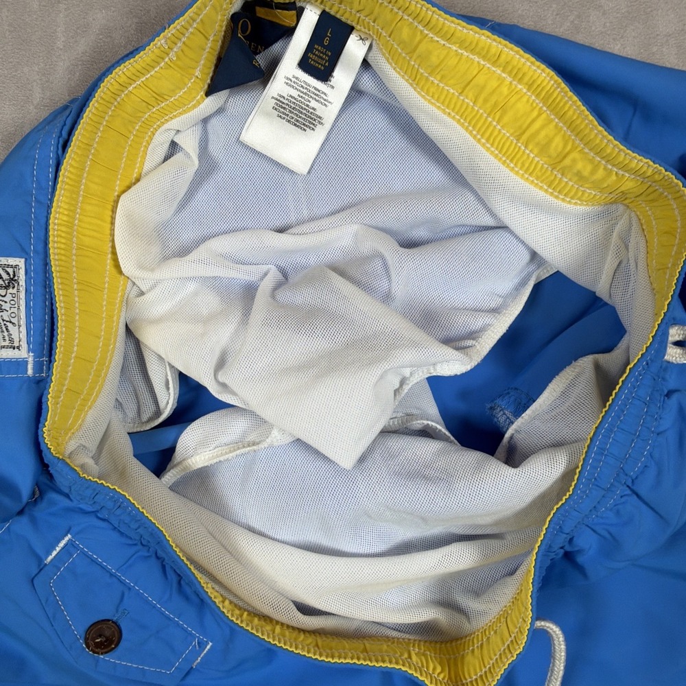 Polo Ralph Lauren Swim Trunks Men's Large Blue Yellow Pony Lined Board Shorts - Picture 10 of 15